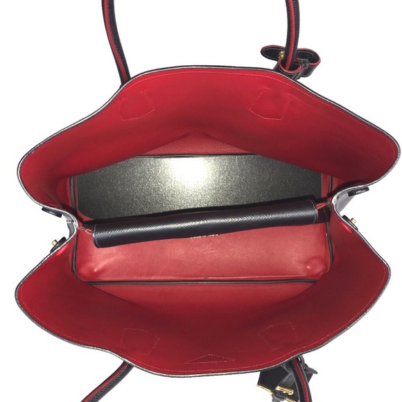 Prada Double Tote Bag Leather Shoulder Bag Black Red - Picture 15 of 16